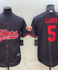 Men's San Francisco 49ers #5 Trey Lance Black With Patch Cool Base Stitched Baseball Jersey