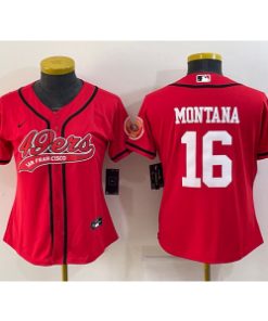 Nike 49ers 16 Joe Montana Red Vapor Baseball Limited Women Jersey