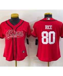 Nike 49ers 80 Jerry Rice Red Vapor Baseball Limited Women Jersey