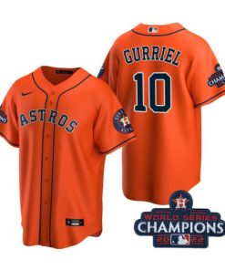 Astros 10 Yuli Gurriel Orange 2022 World Series Champions Cool Base Jersey
