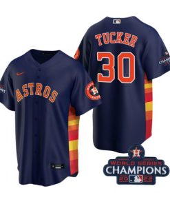 Astros 30 Kyle Tucker Navy 2022 World Series Champions Cool Base Jersey