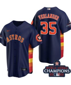 Astros 35 Justin Verlander Navy 2022 World Series Champions Cool Base Jersey
