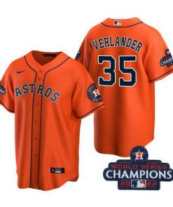 Astros 35 Justin Verlander Orange 2022 World Series Champions Cool Base Jersey