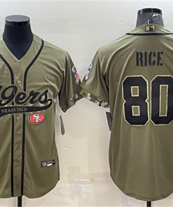 Men's San Francisco 49ers #80 Jerry Rice Olive 2022 Salute To Service Cool Base Stitched Baseball Jersey