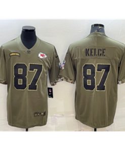 Nike Kansas City Chiefs 87 Travis Kelce Olive 2022 Salute To Service Limited Men Jersey
