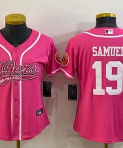 Women's San Francisco 49ers #19 Deebo Samuel Pink With Patch Cool Base Stitched Baseball Jersey(Run Small)