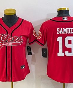 Women's San Francisco 49ers #19 Deebo Samuel Red With Patch Cool Base Stitched Baseball Jersey(Run Small)