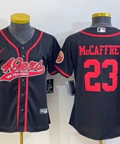 Women's San Francisco 49ers #23 Christian McCaffrey Black With Patch Cool Base Stitched Baseball Jersey(Run Small)