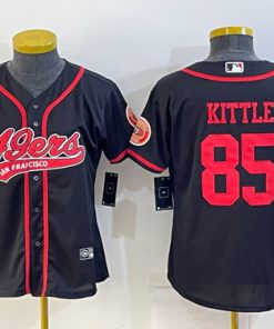 Women's San Francisco 49ers #85 George Kittle Black With Patch Cool Base Stitched Baseball Jersey(Run Small)