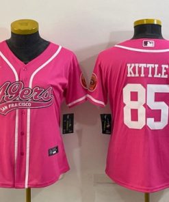 Women's San Francisco 49ers #85 George Kittle Pink With Patch Cool Base Stitched Baseball Jersey(Run Small)
