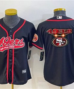 Women's San Francisco 49ers Black Team Big Logo With Patch Cool Base Stitched Baseball Jersey(Run Small)