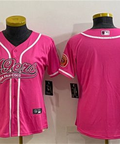Women's San Francisco 49ers Blank Pink With Patch Cool Base Stitched Baseball Jersey(Run Small)