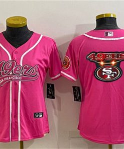Women's San Francisco 49ers Pink Team Big Logo With Patch Cool Base Stitched Baseball Jersey(Run Small)