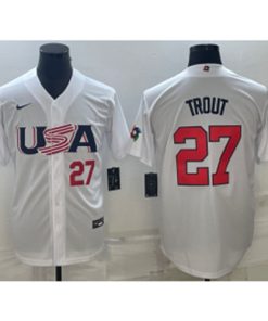 MLB Angels USA Baseball 27 Mike Trout White with Red 2023 World Baseball Classic Men Jersey 1