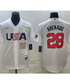MLB Cardinals USA Baseball 28 Nolan Arenado White Gold 2023 World Baseball Classic Men Jersey 1