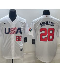 MLB Cardinals USA Baseball 28 Nolan Arenado White Red 2023 World Baseball Classic Men Jersey 1