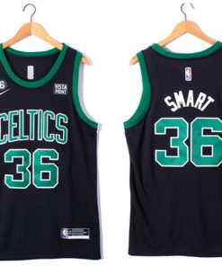Men's Boston Celtics #36 Marcus Smart Black No.6 Patch Stitched Basketball Jersey