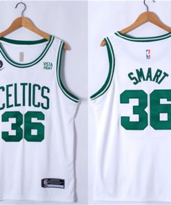 Men's Boston Celtics #36 Marcus Smart White No.6 Patch Stitched Basketball Jersey