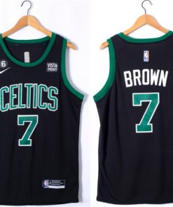 Men's Boston Celtics #7 Jaylen Brown Black No.6 Patch Stitched Basketball Jersey