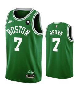 Men's Boston Celtics #7 Jaylen Brown Green No.6 Patch Stitched Basketball Jersey