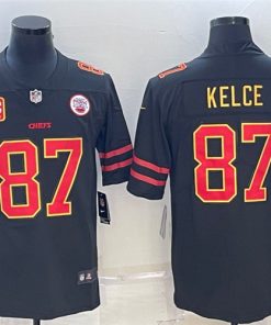 Men's Kansas City Chiefs #87 Travis Kelce Black Red Gold 4-Star C Patch Vapor Untouchable Limited Stitched Jersey