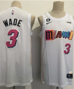 Men's Miami Heat #3 Dwyane Wade 2022-23 White City Edition With NO.6 Patch Stitched Jersey
