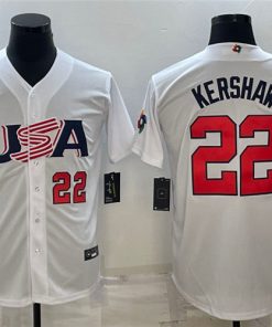 Men's USA Baseball #22 Clayton Kershaw 2023 White World Baseball Classic Stitched Jersey1