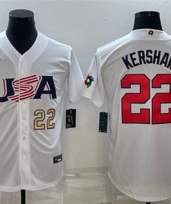 Men's USA Baseball #22 Clayton Kershaw 2023 White World Baseball Classic Stitched Jersey2