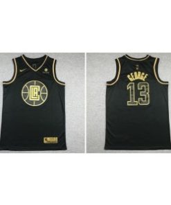 NBA Clippers 13 Paul George Black Gold Nike Men Jersey