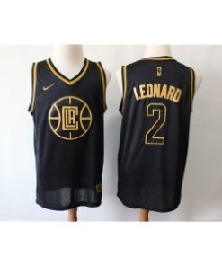 NBA Clippers 2 Kawhi Leonard Black Nike Gold Swingman Men Jersey