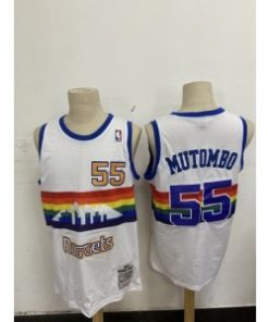 NBA Nuggets 55 Dikembe Mutombo White Men Jersey