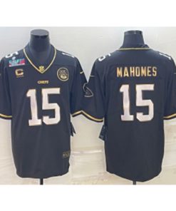 Nike Chiefs 15 Patrick Mahomes Black Gold 2023 Super Bowl & C Patch Vapor Limited Men Jersey