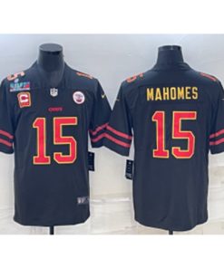 Nike Chiefs 15 Patrick Mahomes Black Gold 2023 Super Bowl Vapor Limited Men Jersey