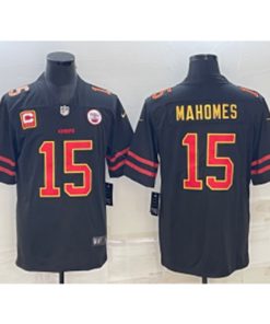 Nike Chiefs 15 Patrick Mahomes Black Gold with C patch Vapor Limited Men Jersey