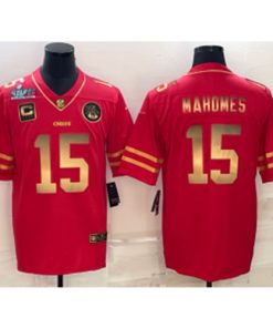 Nike Chiefs 15 Patrick Mahomes Red Gold 2023 Super Bowl Vapor Limited Men Jersey