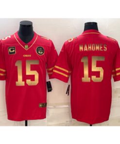Nike Chiefs 15 Patrick Mahomes Red Gold with C patch Vapor Limited Men Jersey