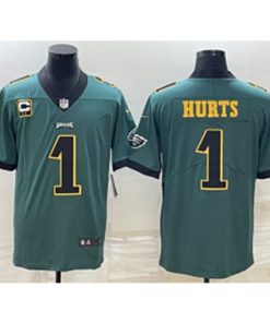Nike Eagles 1 Jalen Hurts Green Gold Vapor Limited Men Jersey