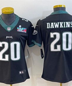 Women’s Philadelphia Eagles #20 Brian Dawkins Black Super Bowl LVII Patch Vapor Untouchable Limited Stitched Jersey
