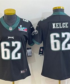 Youth Philadelphia Eagles #62 Jason Kelce Black Super Bowl LVII Patch Vapor Untouchable Limited Stitched Jersey
