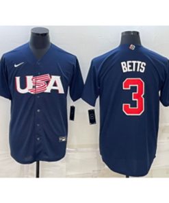 MLB Dodgers USA Baseball 3 Mookie Betts Blue 2023 World Series Men Jersey