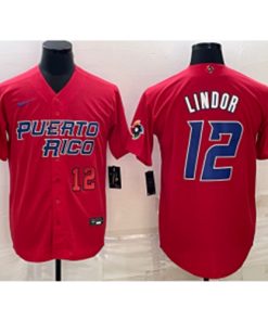 MLB Mets 12 Francisco Lindor Red 2023 World Series Men Jersey