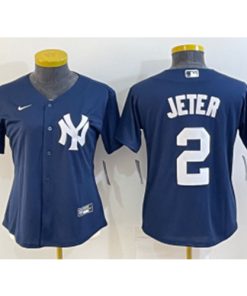 MLB Yankees 2 Derek Jeter Navy Nike Cool Base Women Jersey