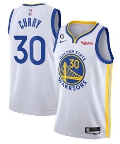 Men's Golden State Warriors #30 Stephen Curry White With No.6 Patch Stitched Jersey