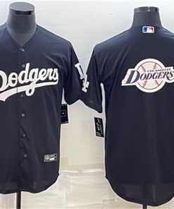 Men's Los Angeles Dodgers Black Team Big Logo Cool Base Stitched Baseball Jersey