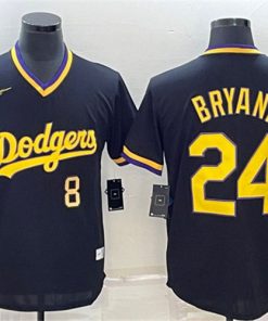 Men's Los Angeles Dodgers Front #8 Back #24 Kobe Bryant Black Gold Stitched Jersey