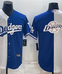 Men's Los Angeles Dodgers White Blue Split Team Big Logo Cool Base Stitched Baseball Jersey
