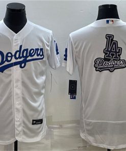 Men's Los Angeles Dodgers White Team Big Logo Flex Base Stitched Baseball Jersey