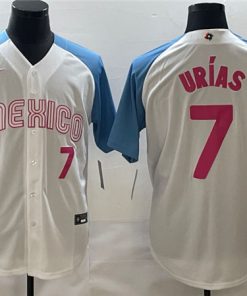Men's Mexico Baseball #7 Julio Urías 2023 White Blue World Baseball Classic Stitched Jersey1