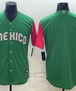 Men's Mexico Baseball Blank 2023 Green World Baseball With Patch Classic Stitched Jersey