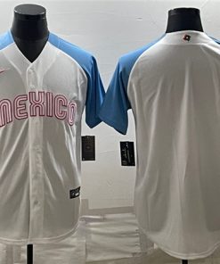 Men's Mexico Baseball Blank 2023 White Blue World Baseball Classic Stitched Jersey